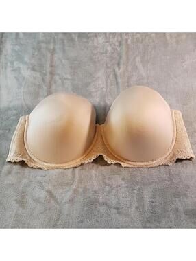 Torrid Curve Strapless Bra Beige Lace 46DDD Underwire Adjustable